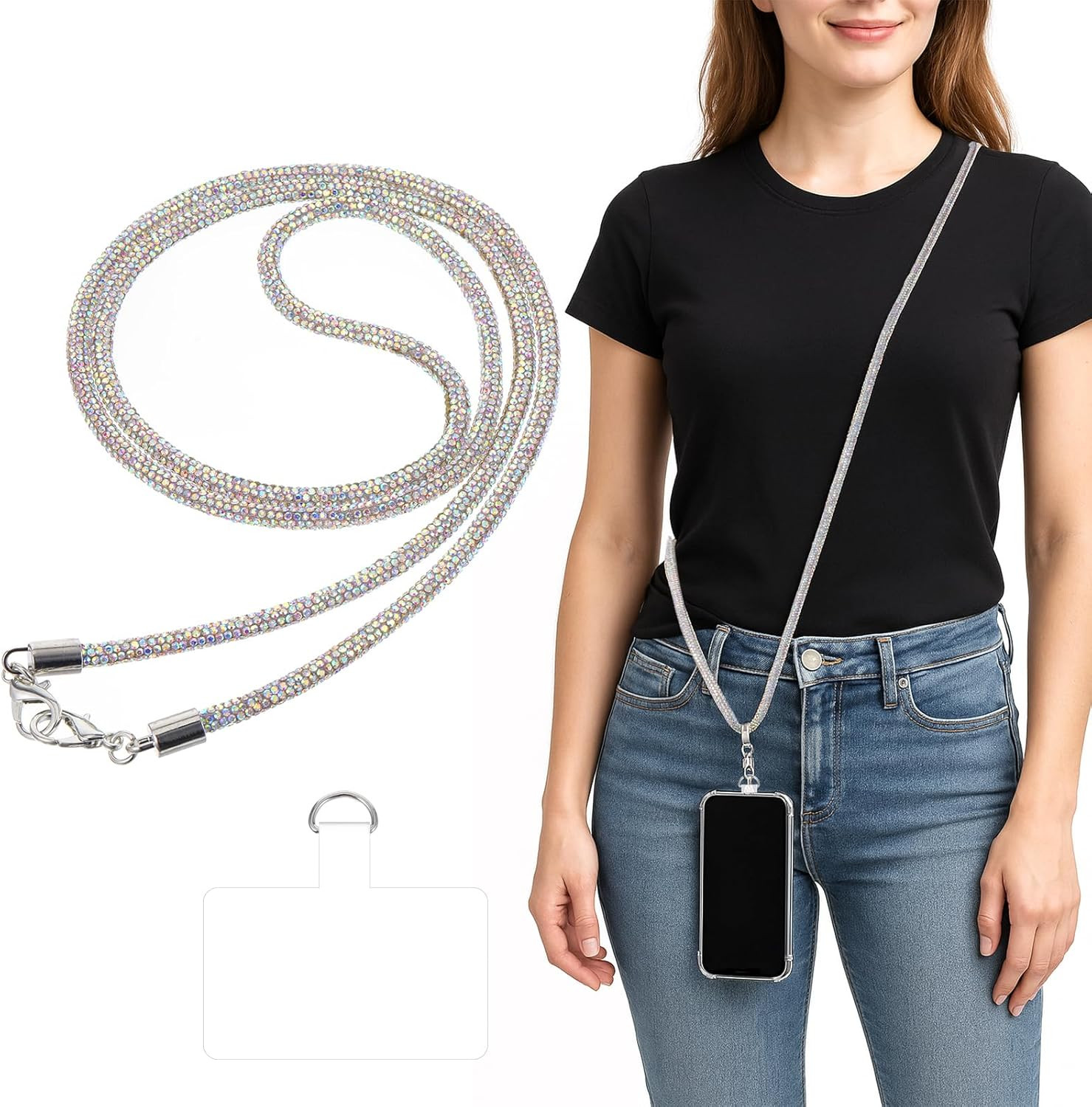 Crossbody Phone Lanyard, Anti-Theft Crossbody Phone Chain Universal Water Diamon