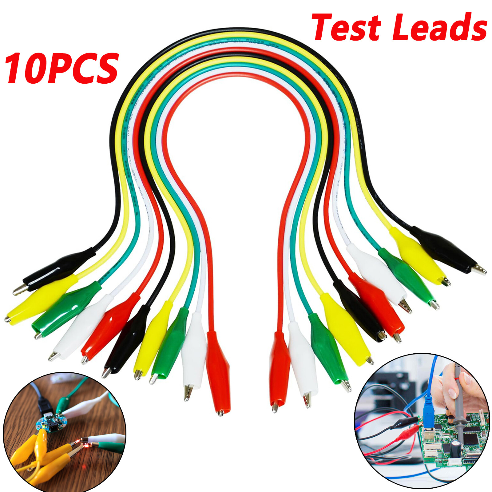 10pcs Double-ended Wire Crocodile Alligator Clips Test Leads Jumper Cable 5Color