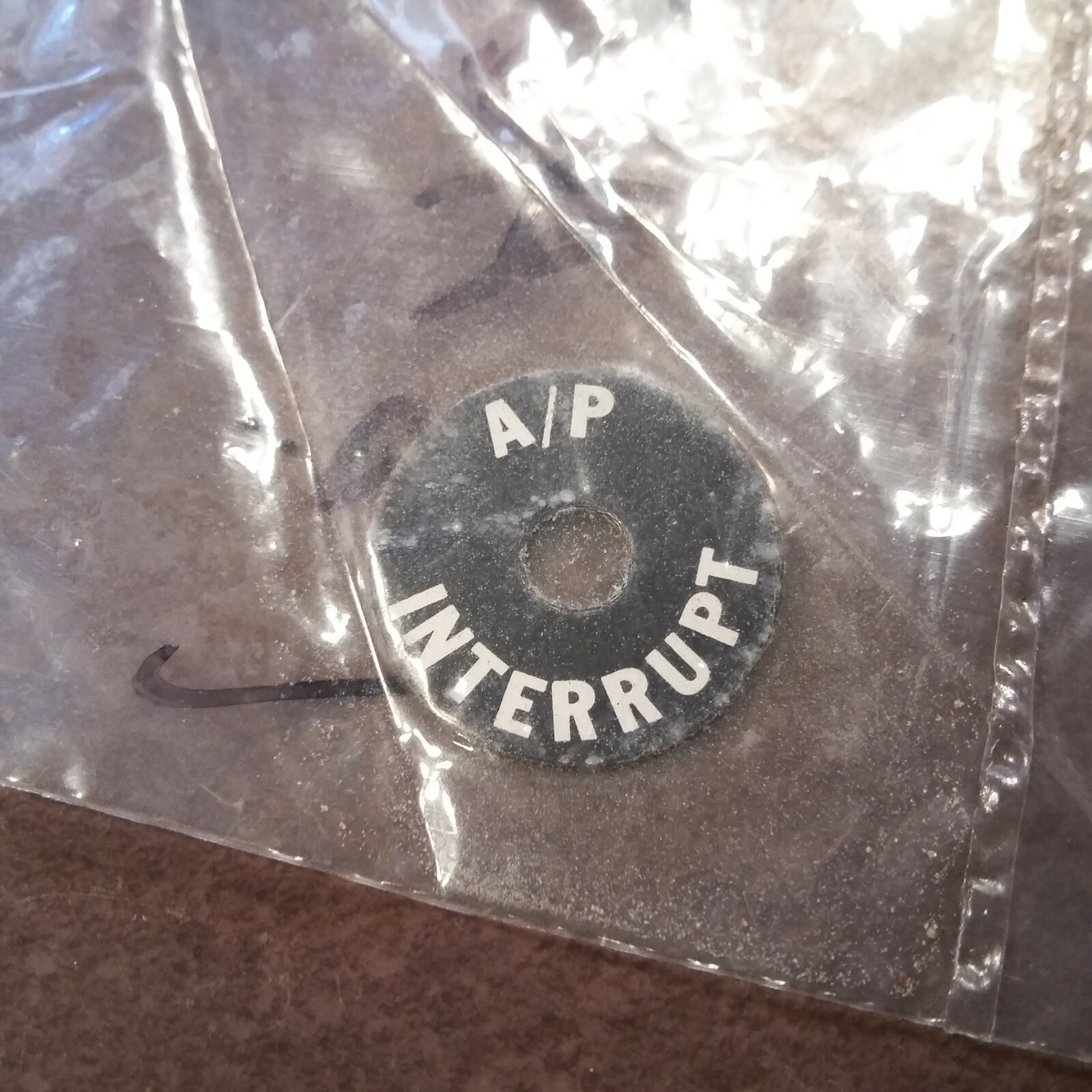 "A/P Interrupt" Control Wheel Placard. New