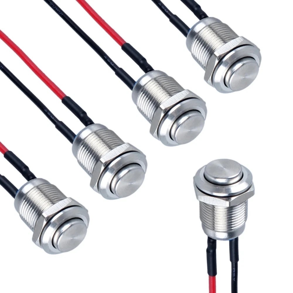 5 pcs 12mm Round Small Momentary Push Button Switch Waterproof Stainless Steel