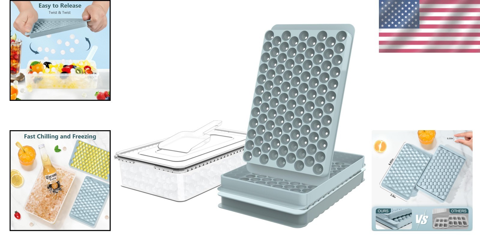 High-Quality Blue Mini Ice Cube Trays - 2 Pack, Effortless Twist Release, 0.55in