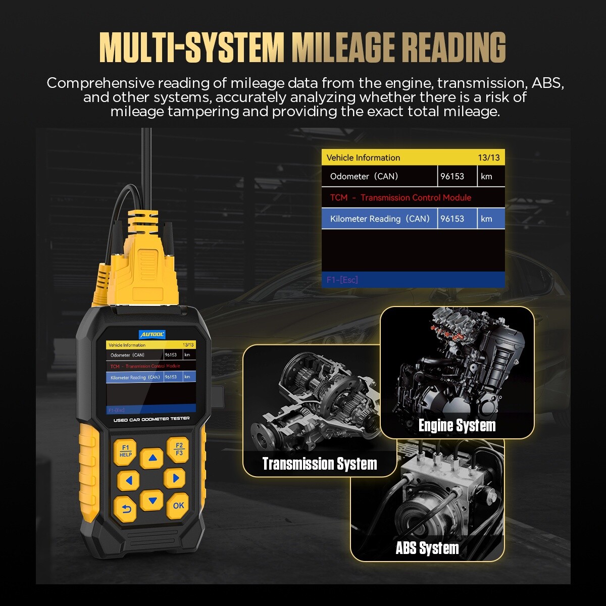 Auto Odometer Mileage OBD2 Diagnostic Scanner Engine Code Reader Battery Tester