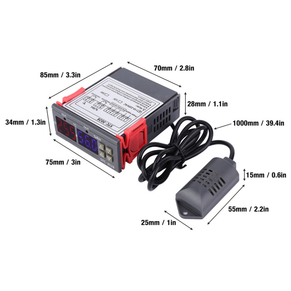 STC-3028 DC 12V Digital Temperature Humidity Controller Thermostat Dual Display