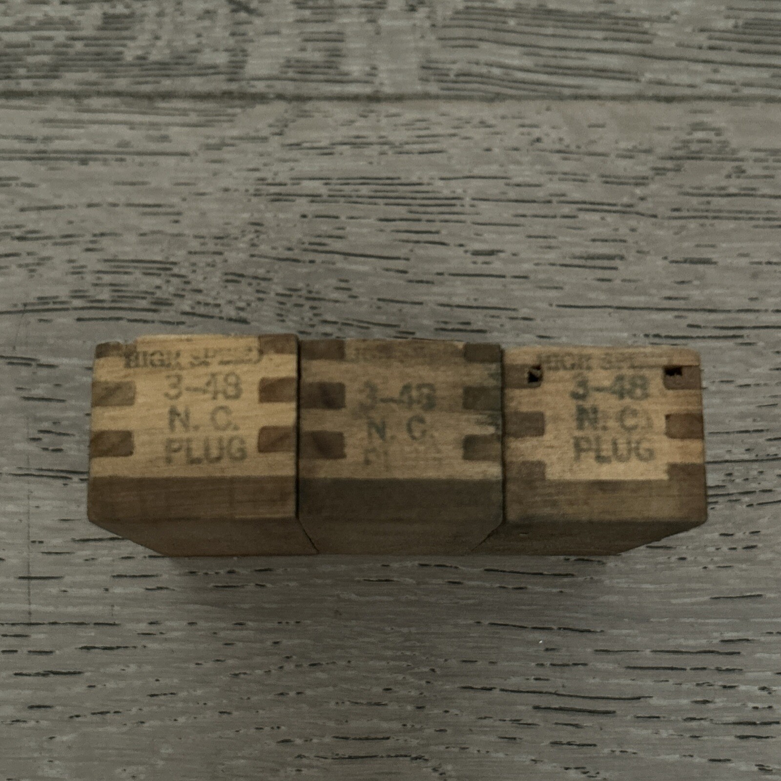 3 VTG NOS S.W. CARD Mfg. Co. Original Wood Box taps Made in USA 3-48 N.C. Plug