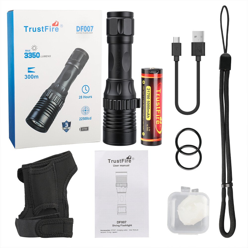 Trustfire DF007 Diving Flashlight Underwater 100m Photography video light Torch