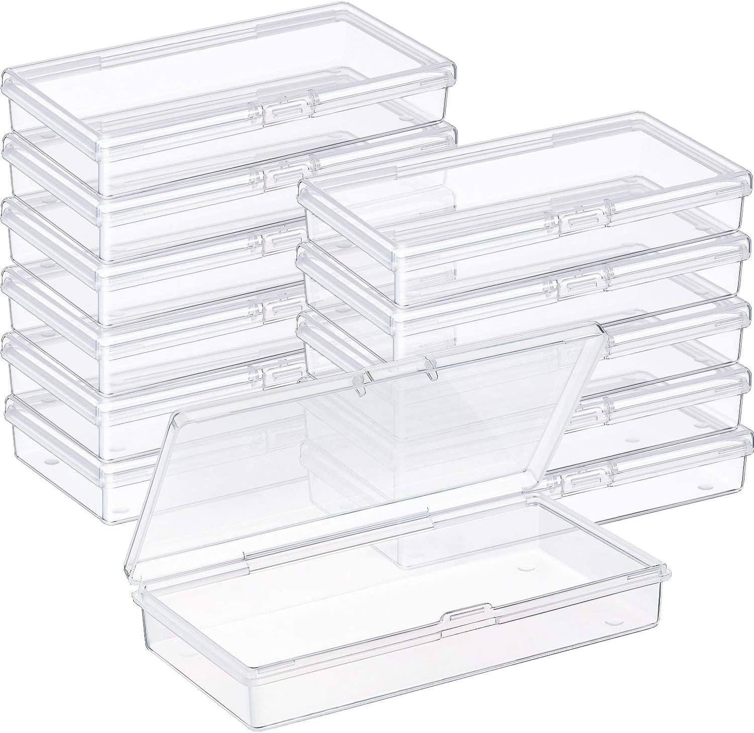 12Pcs Small Rectangular Clear Plastic Bead Storage Boxes with Lid for Pills, Her