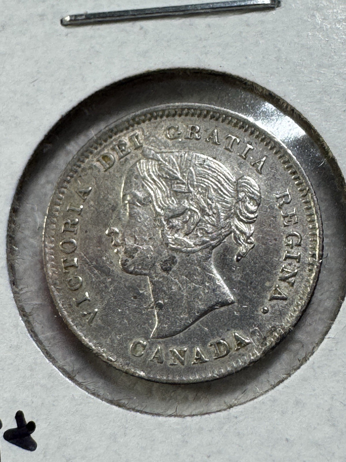 1900 Canada 5 Cents Small Silver Coin Round 0's Damaged & Cleaned