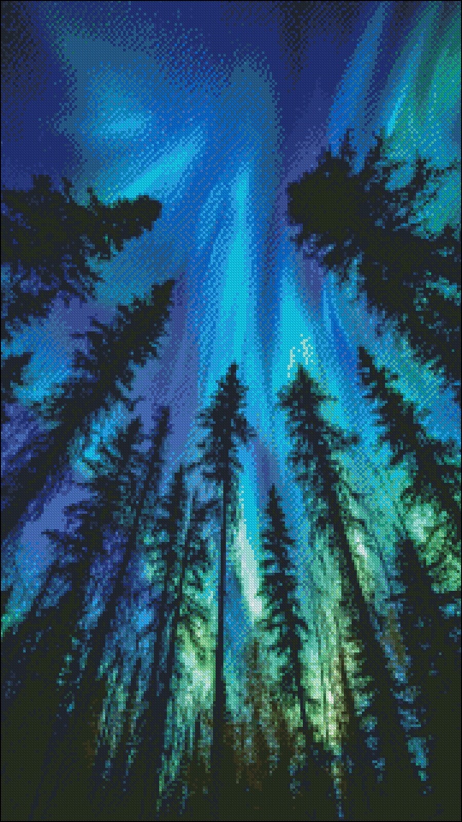 Aurora Among the Pines - Chart Counted Cross Stitch Patterns Needlework DMC DIY