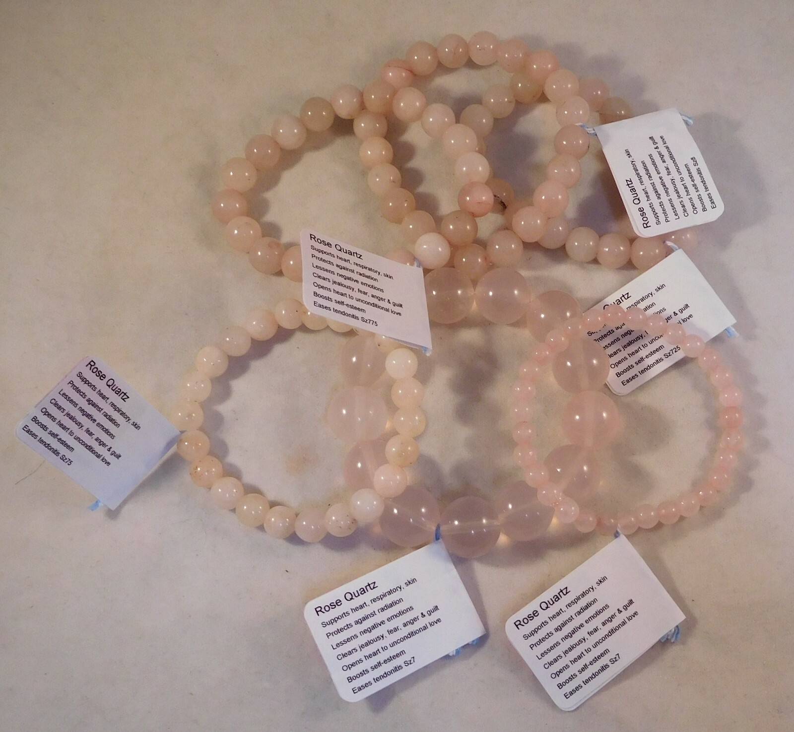 Natural Rose Quartz 4-10mm Round Bead Bracelets by Healing Light Stones