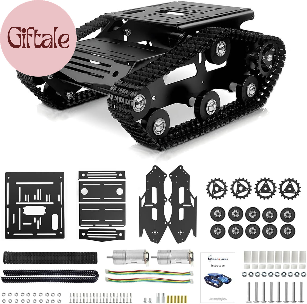 Tank Car Chassis with Motor, Shock Absorbing Robot Chassis Full-Metal Robotic Mo