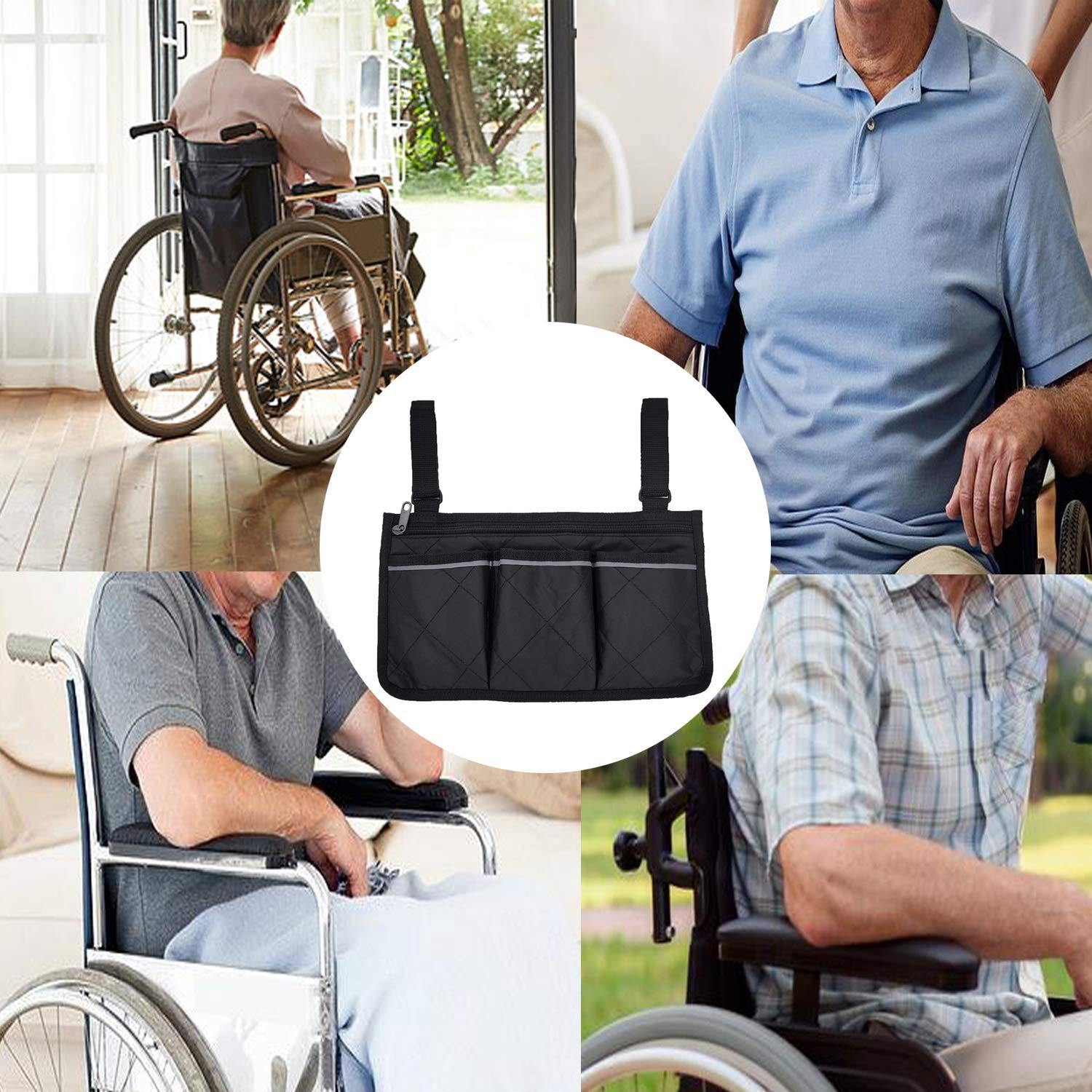 Wheelchair Side Bag, Waterproof Armrest Pouch Bag with 32.5*18*1cm, Black