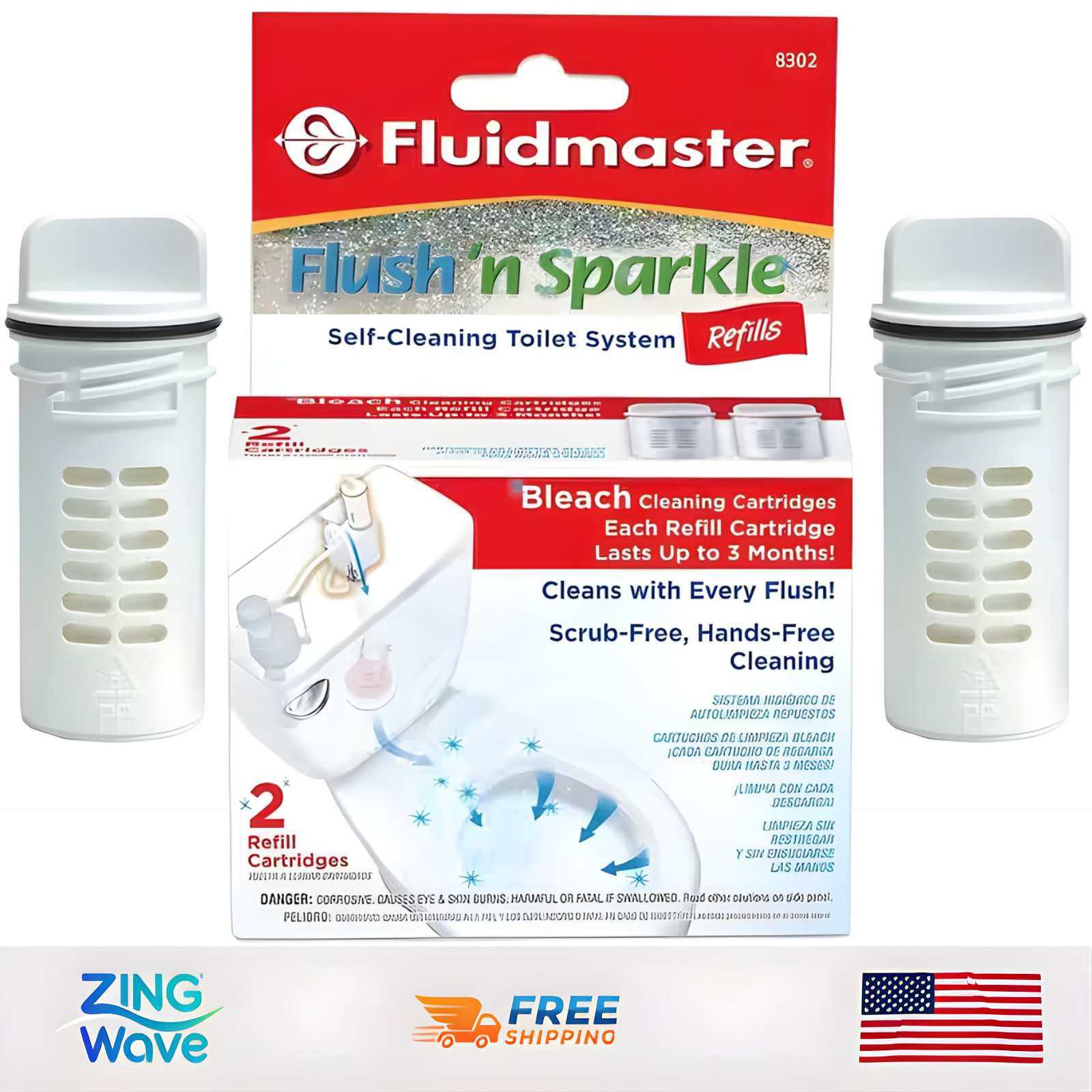 Flush N Sparkle Toilet Cleaner Refill 2-Pack – Automatic Bleach Cartridge System