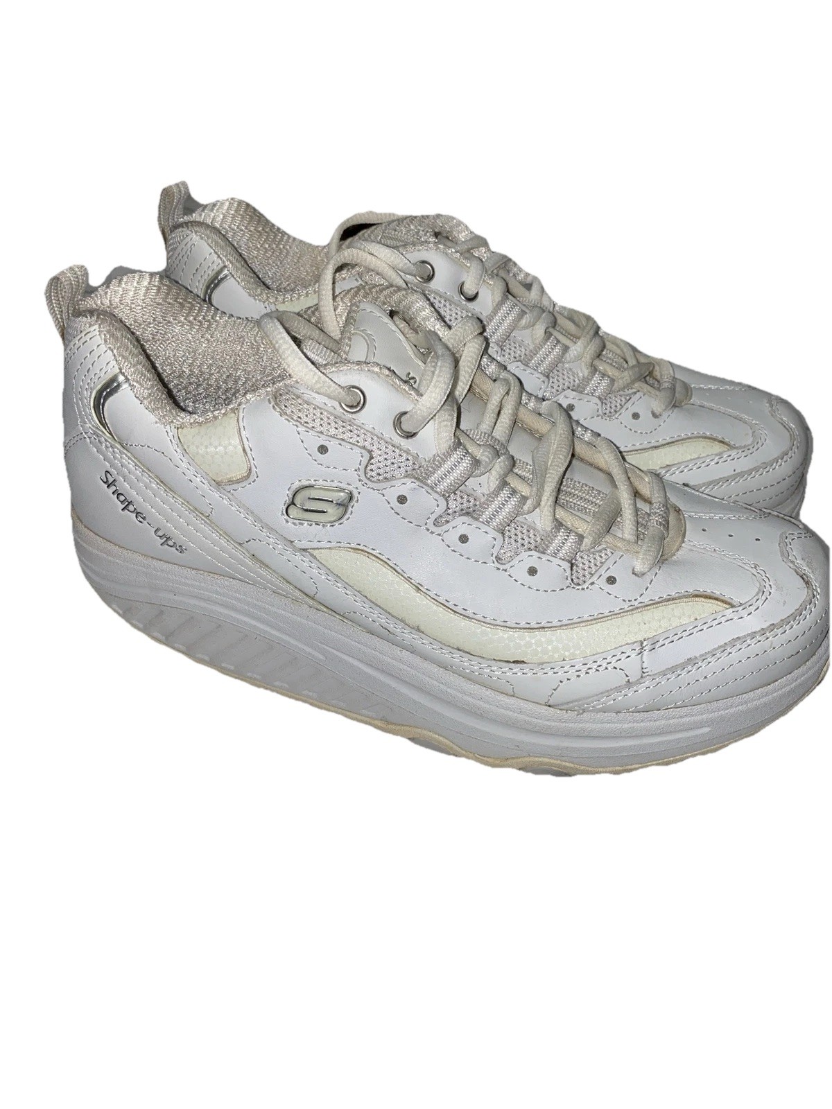 Skechers Shape Ups Sneakers White Leather Lace Up  11800 Size 7.5 M