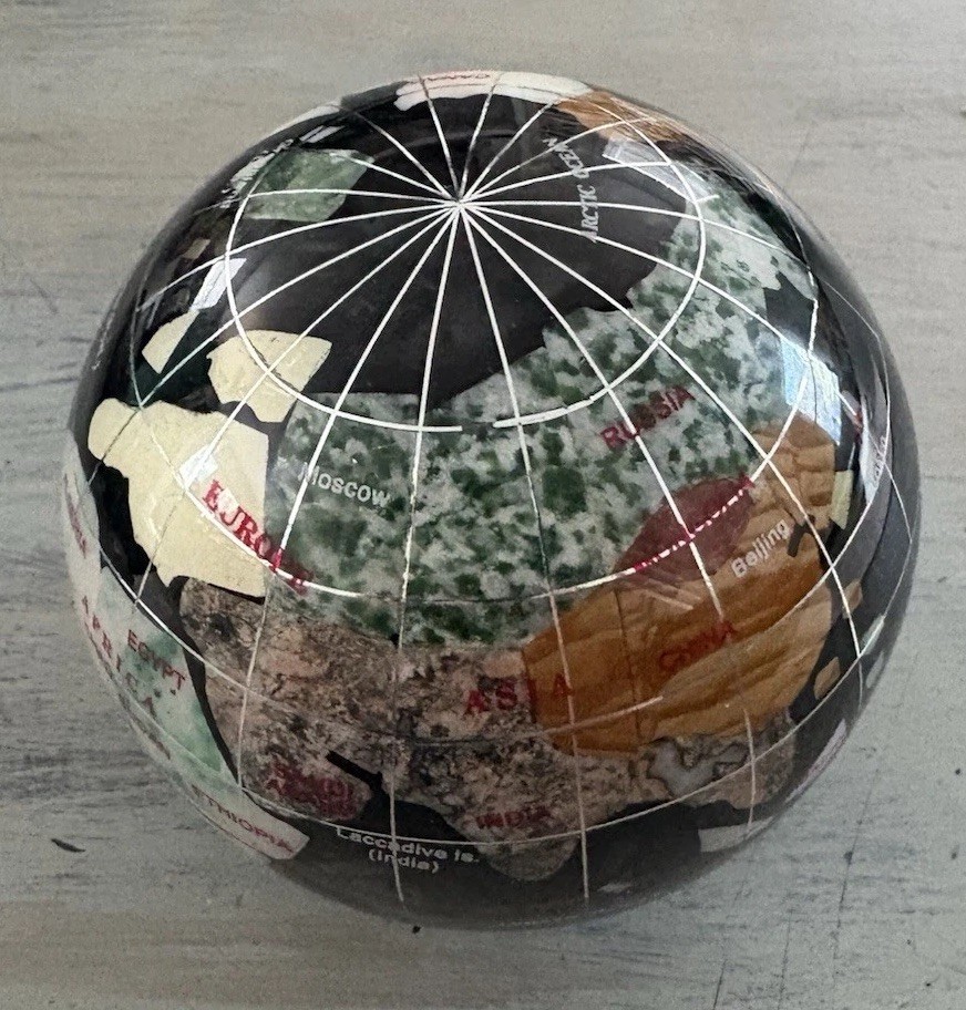 Alexander Kalifano 3” Globe Paper Weight Black Opalite Semi-precious Gemstones