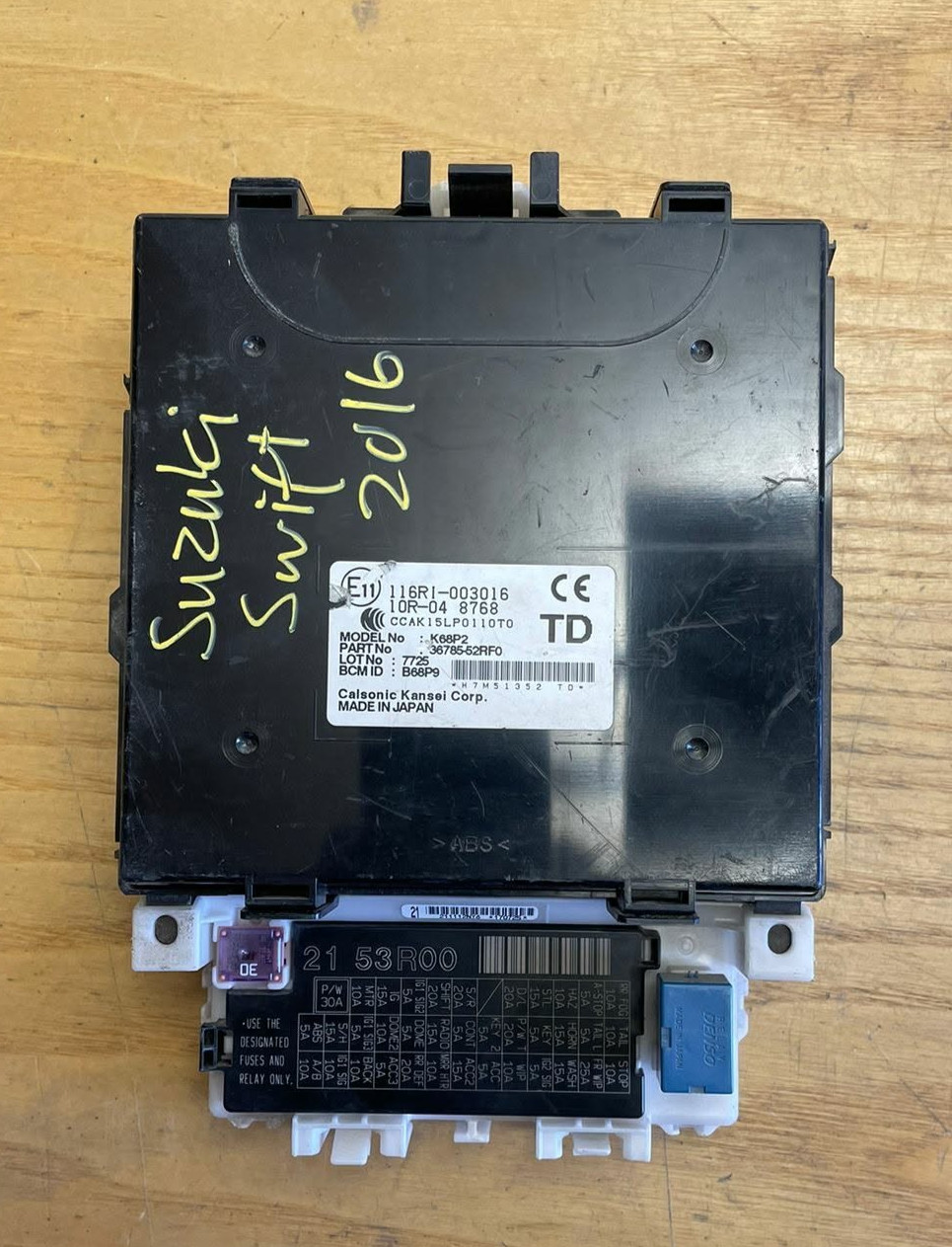 2017-2021 AZ Suzuki Swift Body Control Module Computer BCM P/N 116RI-003016