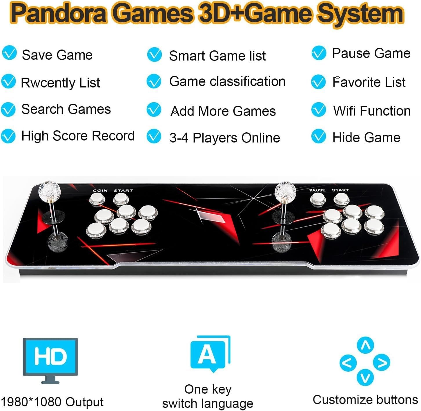 35000 Games in 1: Retro Pandoras Box Arcade Console for 2-4 Players, 3D Support
