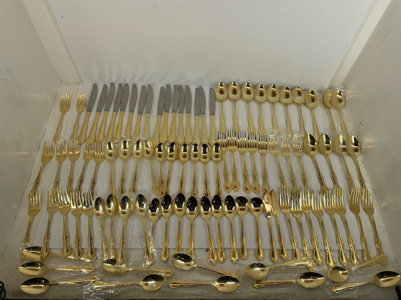 VTG 94 Flatware Wesley Forge Stainless Korea Golden Rose Tiara Some New Sealed