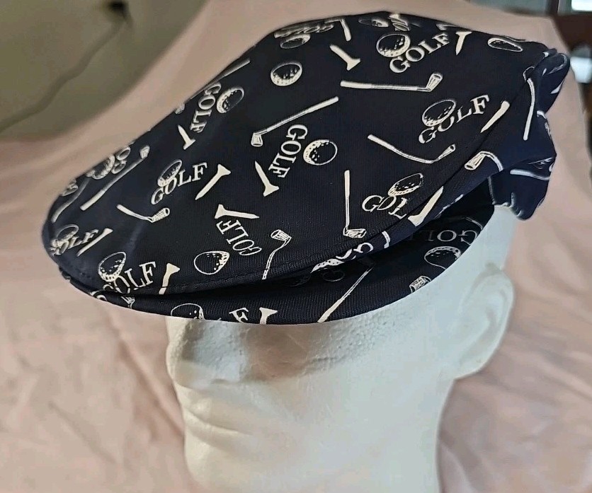 Vintage Flat Cap Newsboy Hat Sz L Blue Golf Print Made In USA Paromount Apparel