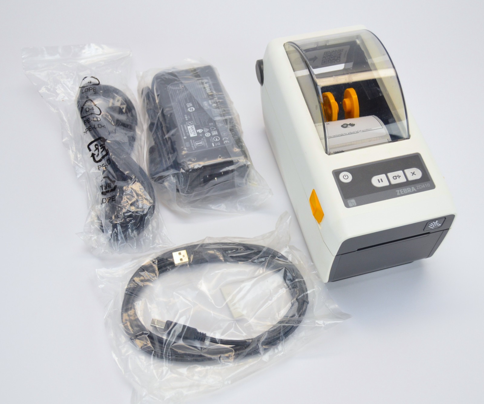 Zebra ZD410 Thermal Label Printer USB Ethernet Bluetooth ZD41H22-D01E00EZ