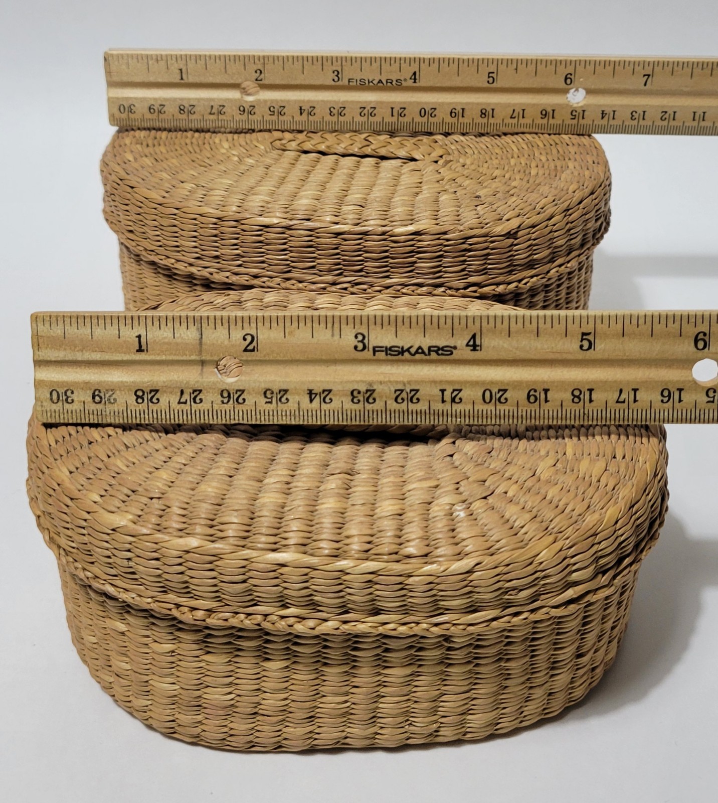 4 Woven Grass Basket Boxes Oval With Lids