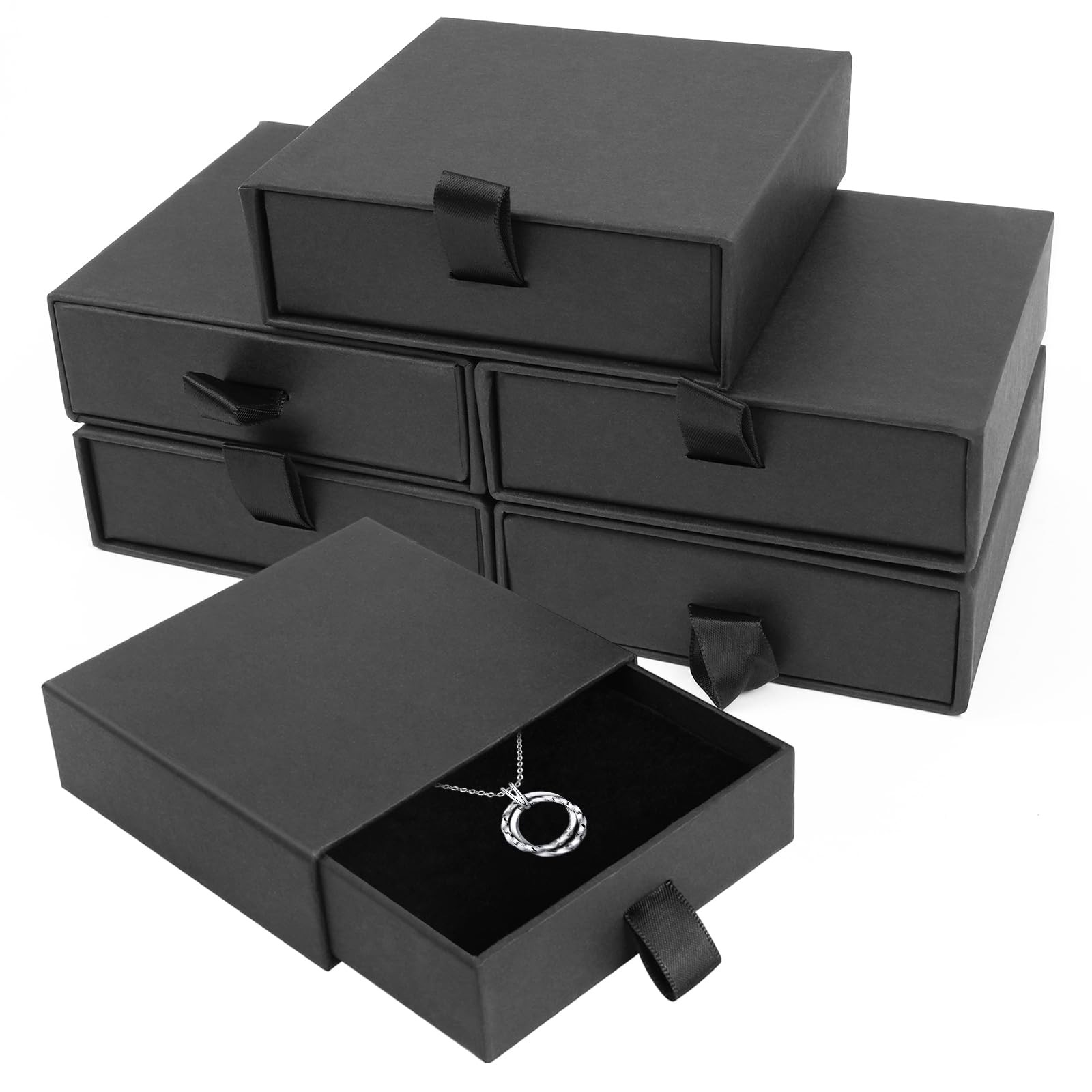 batifine Jewelry Gift Boxes, 5 Pack 3.5×3.5x1.18 Inch 5, Black Drawer Box