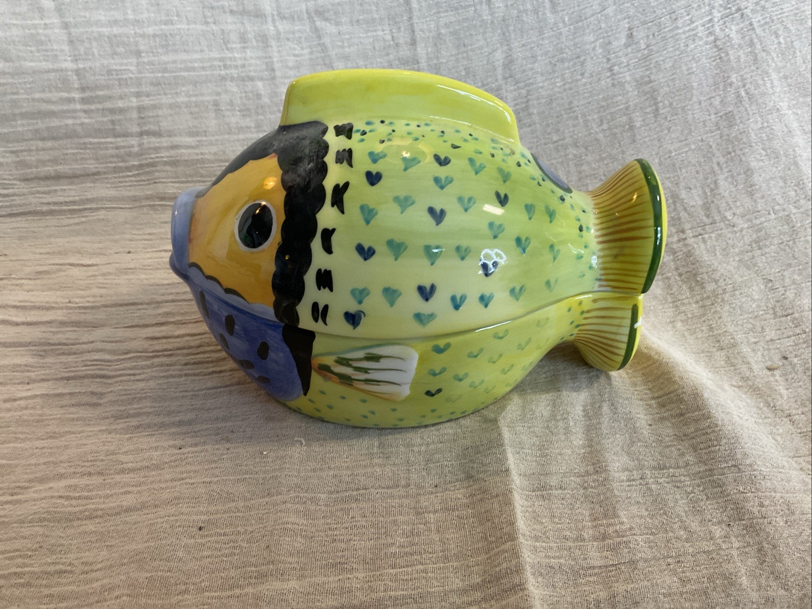 Fish Shaped Studio Nova Trinket Box. Bright & Colorful. Ceramic. Bathroom.