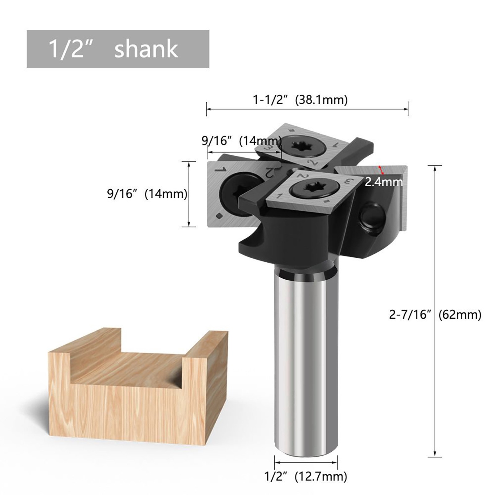 CNC Four Blade Cutter Router Bit 1/2" Shank 2+2 Inserts Cutter Planing Bit