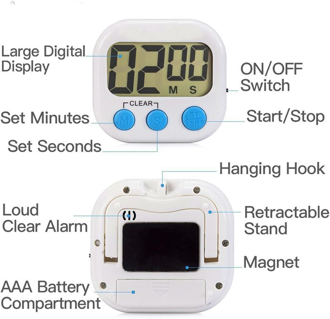 Countdown for boiling soup & 2 pack small digital kitchen timer magnetic back