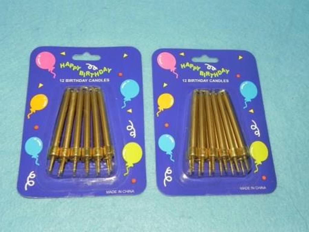 Birthday Candles, 2 Boxes of 12 Gold Candles with Holders, 24 Anniversary, NEW