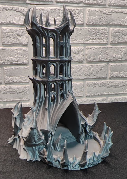 Obsidian Citadel Dice Tower – 3D Printed Gray PLA – Tabletop RPG / D&D Accessory