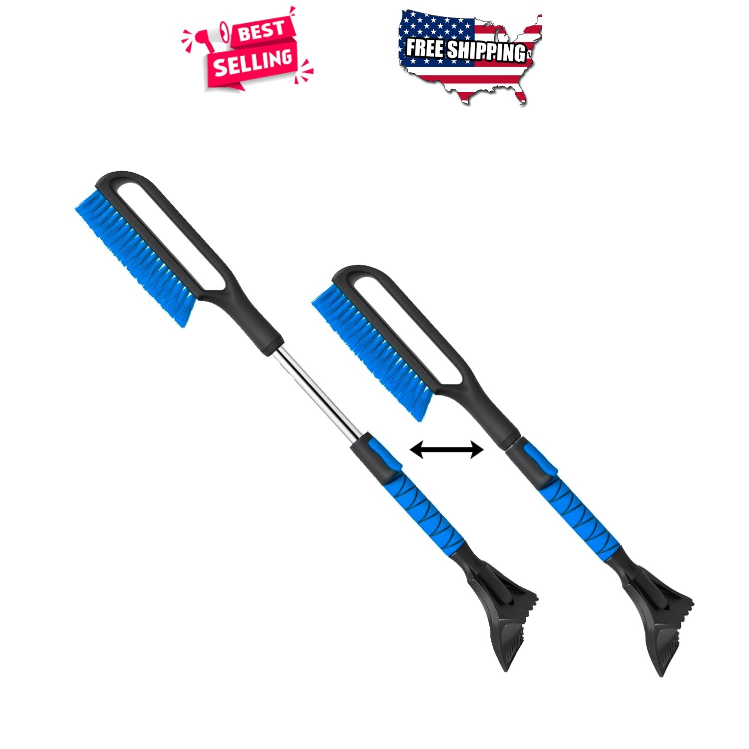 Ice Scraper Extendable 34.5" for Car SUV Truck Windshield Detachable Foam Handle