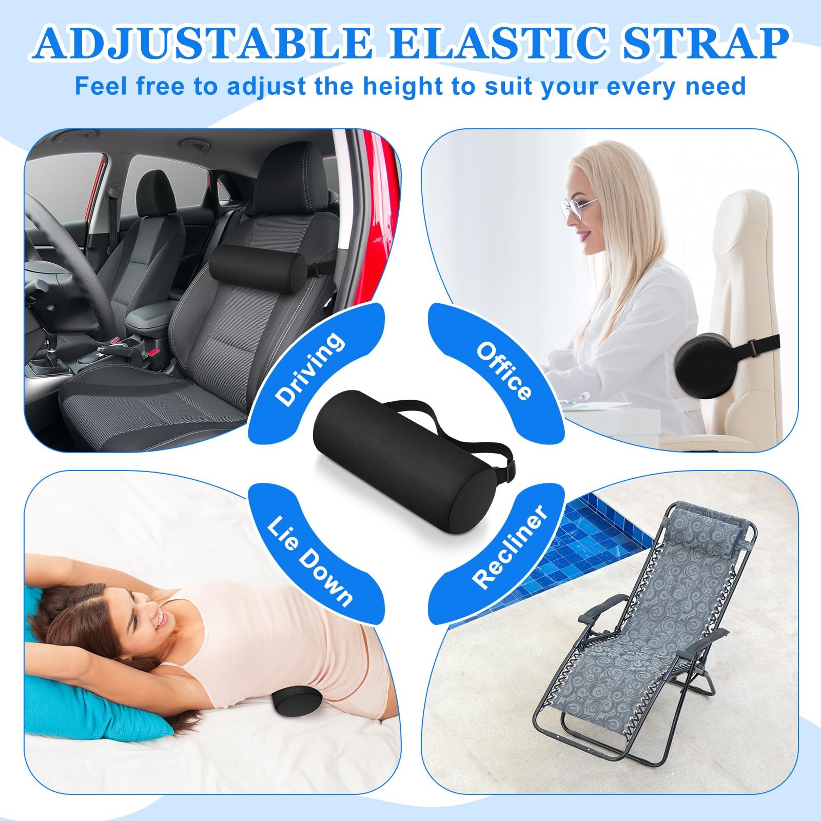Wenqik 2 Pcs Lumbar Support Pillow Roll Lower Medium, Black