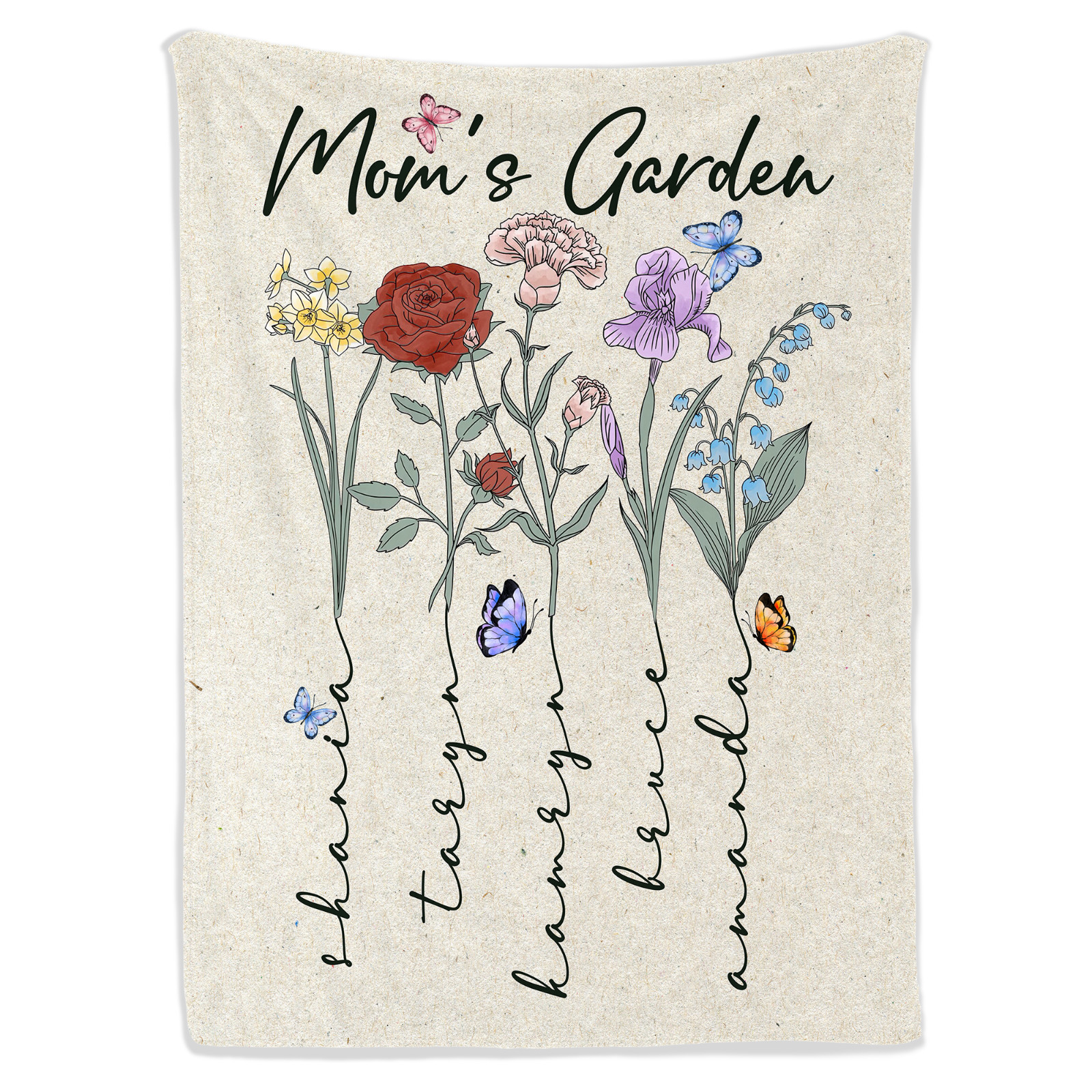 Personalized Family Name Gift, Moms Garden Gifts With Grandkids Names Blanket