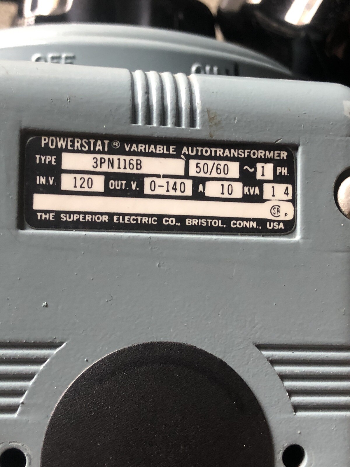 SUPERIOR ELECTRIC POWERSTAT VARIABLE AUTO TRANSFORMER TYPE 216BT-2 UNTESTED