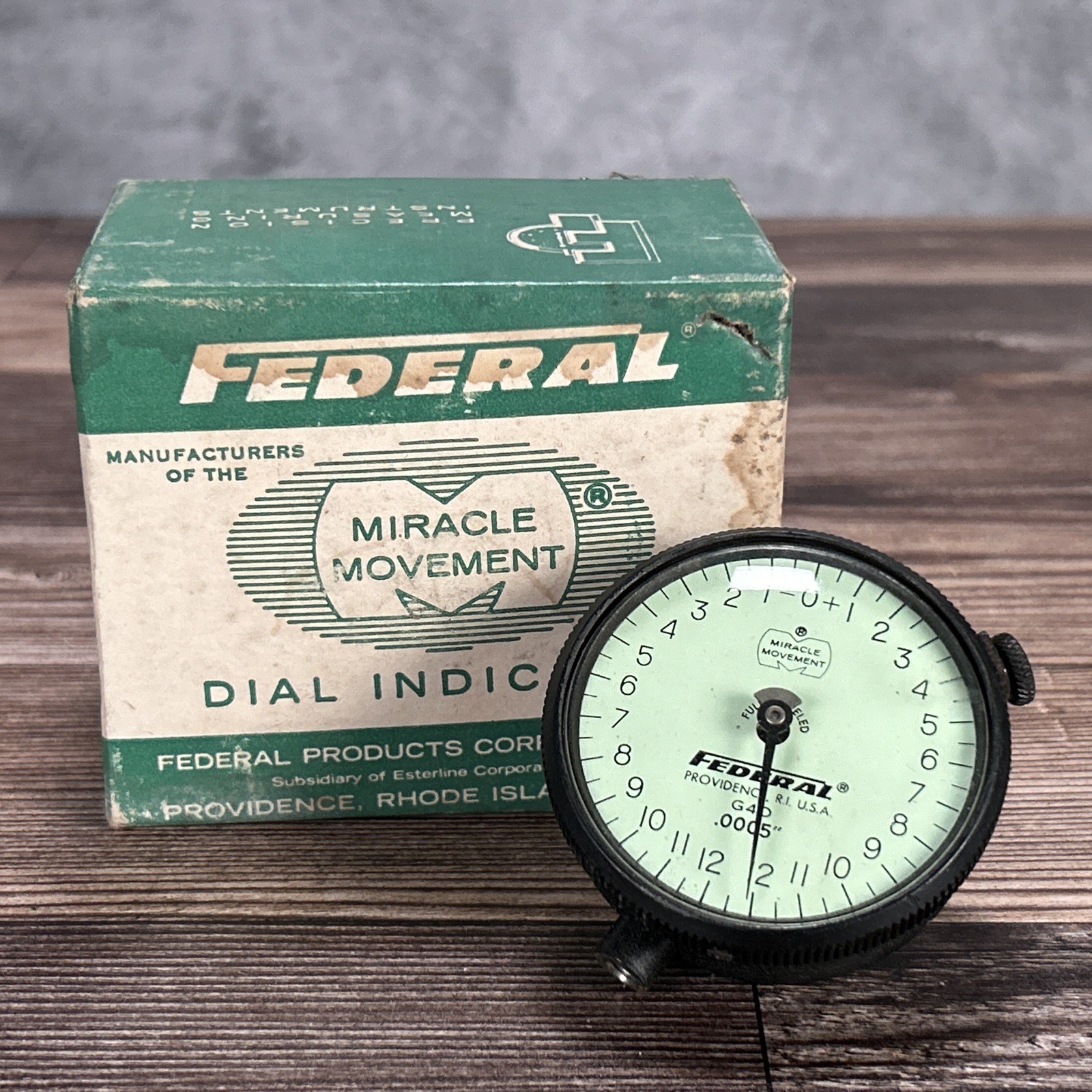 Vintage Federal G40 Dial Indicator .005" Miracle Movement in Original Box