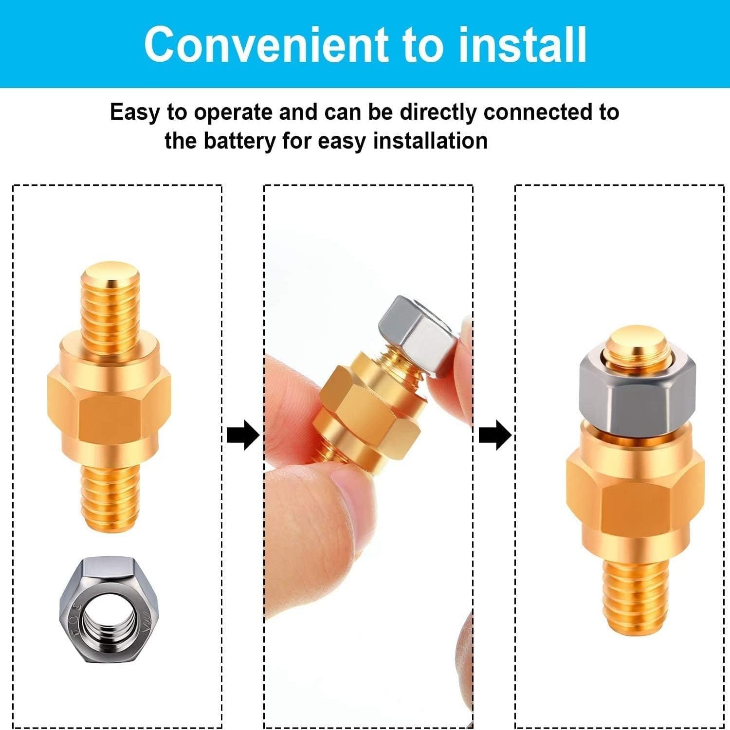 8-Piece Brass Battery Terminal Adapter Kit with Stud Bolts & Nuts