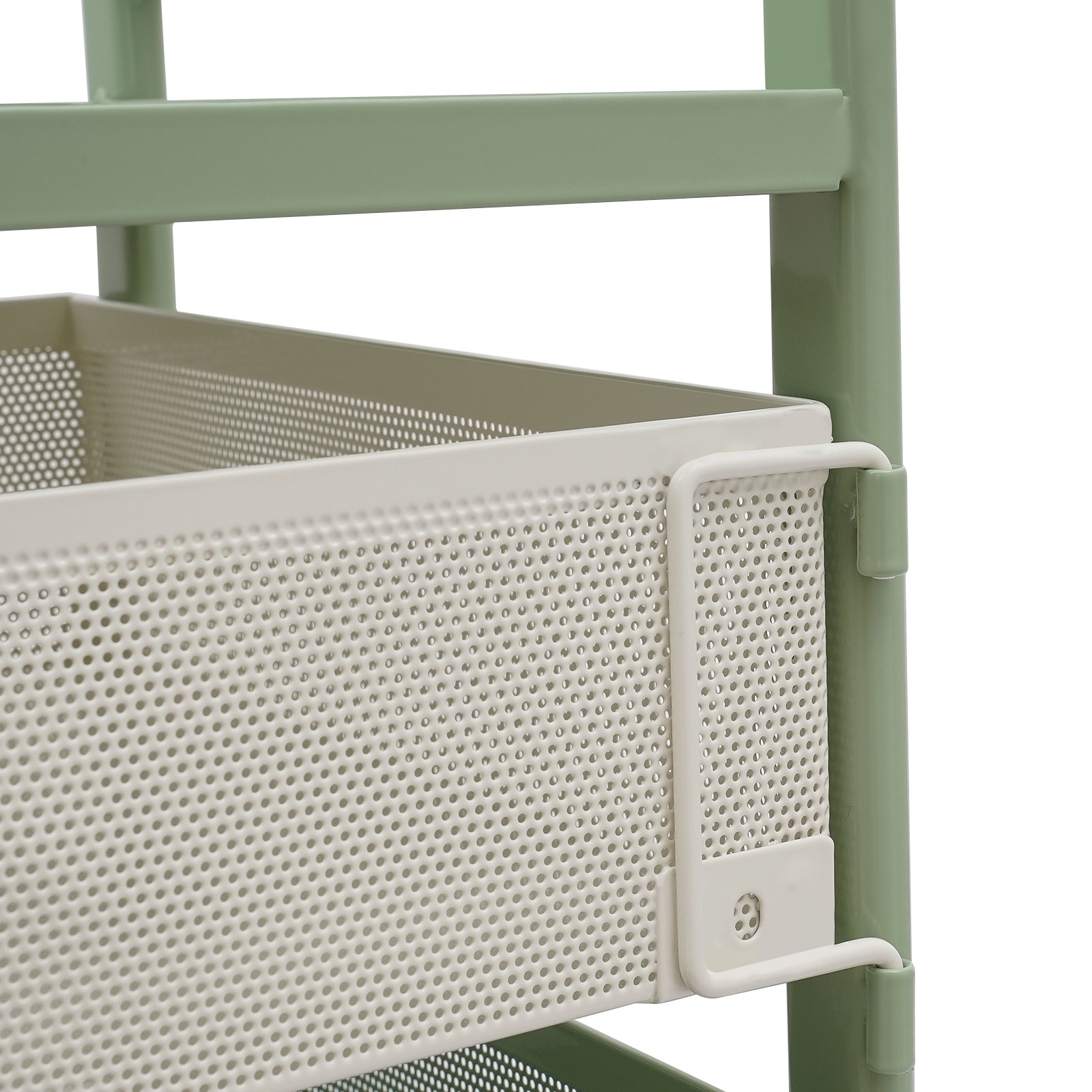 Rotating Storage Rack with Wheels, 4 Baskets, Green Modern Design