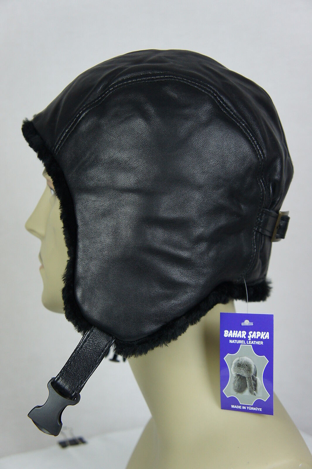 100% Real Leather Sheepskin Fur Helmet Biker Motorcycle Aviator Trapper M-3XL