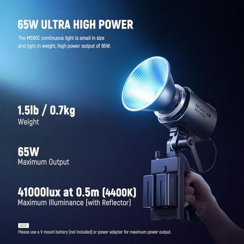 LED Video Light 65W Handheld Compact Dimmer 2700K-6500K 17 Effects APP Control