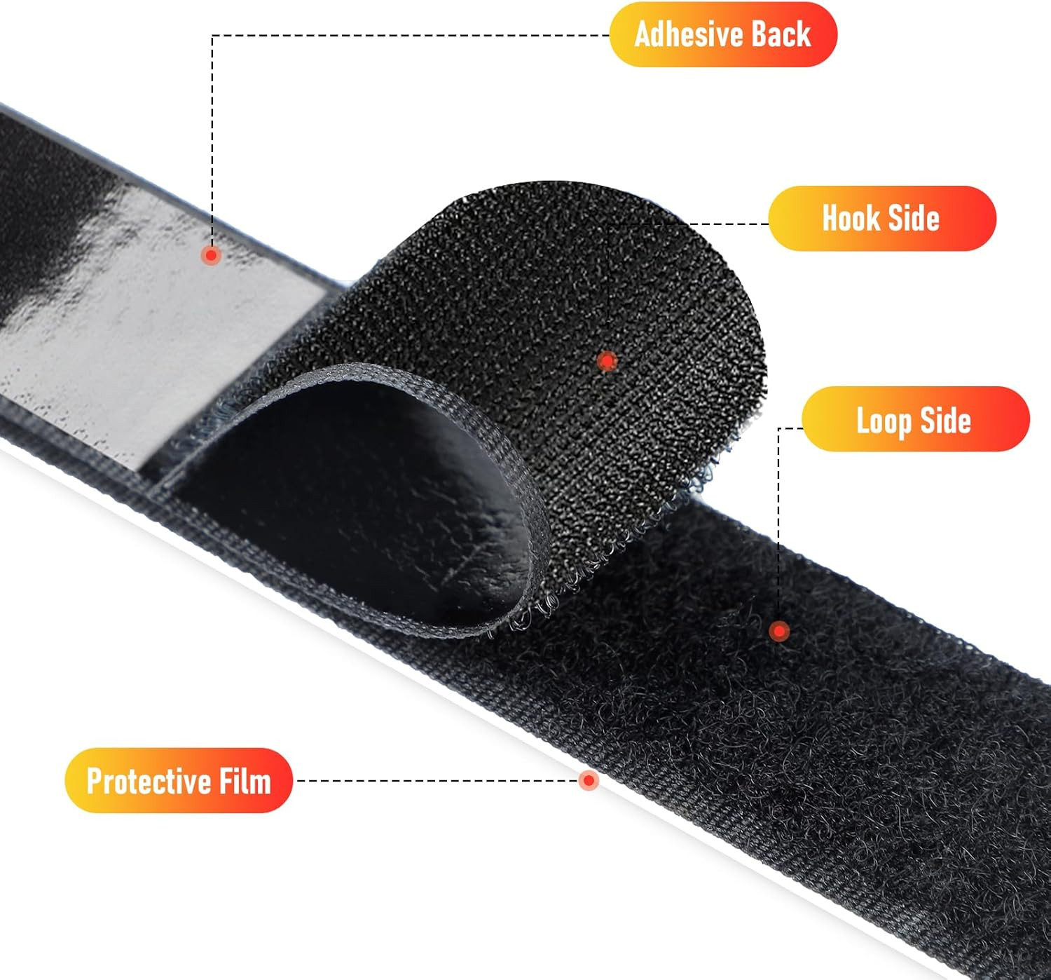 32Ft Hook and Loop Tape Adhesive Back Heavy Duty Strips Black 1in Roll