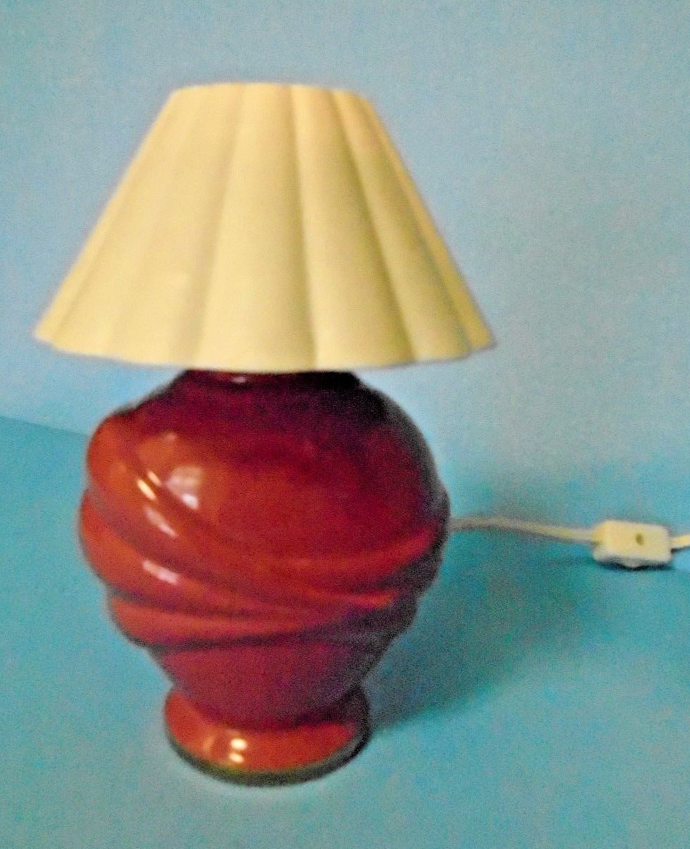 8" Rose & Gold Trimmed Lamp With White Porcelain Shade