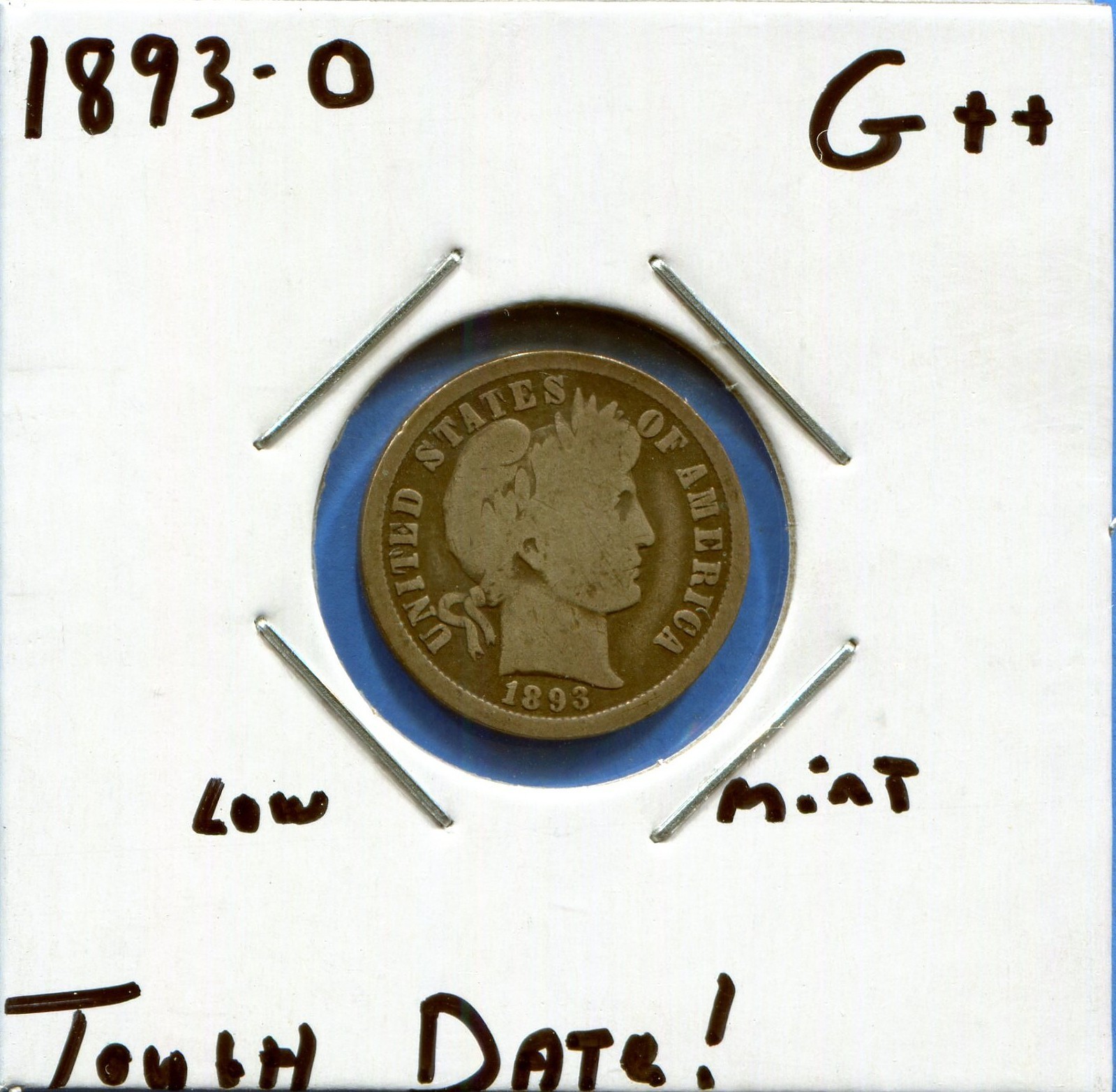 W@W 1893-0  Barber Dime, ( Very Tough Date !!!! ) G++ !!!!!!!!!!