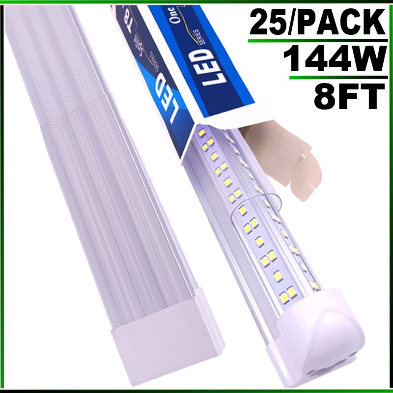25PacK 8 Foot LED Shop Lights 144w Fixture 8FT T8 8' LED Tube Light Bulbs 6500K
