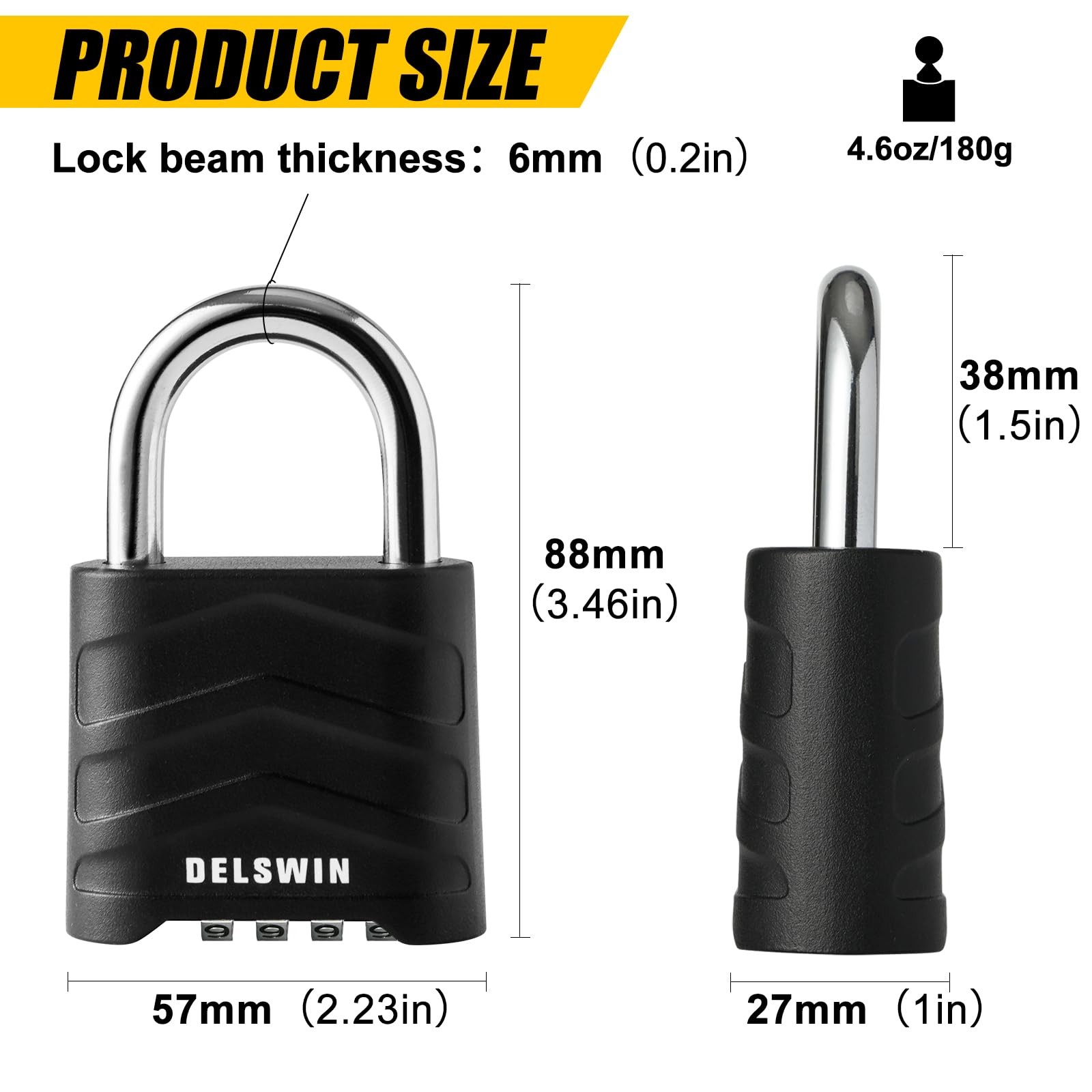 DELSWIN 3 Pack Large Combination Padlock - 4 Digit Resettable Combo Lock with Ha