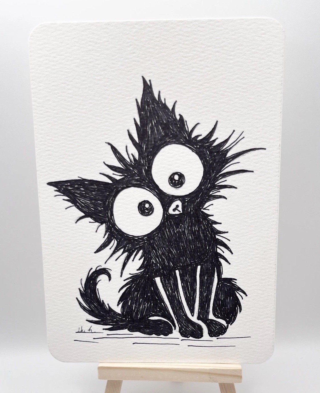 Cute Kitten Hand Drawn OOAK 5x7in Gift Wall Art for Kids Room and Baby Showers