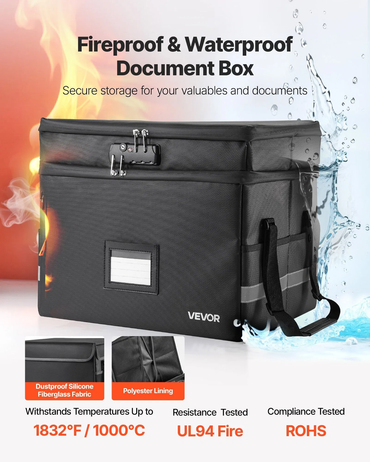 Fireproof Document Box, 1832 ?„‰ Heat Insulated Fireproof & Waterpr