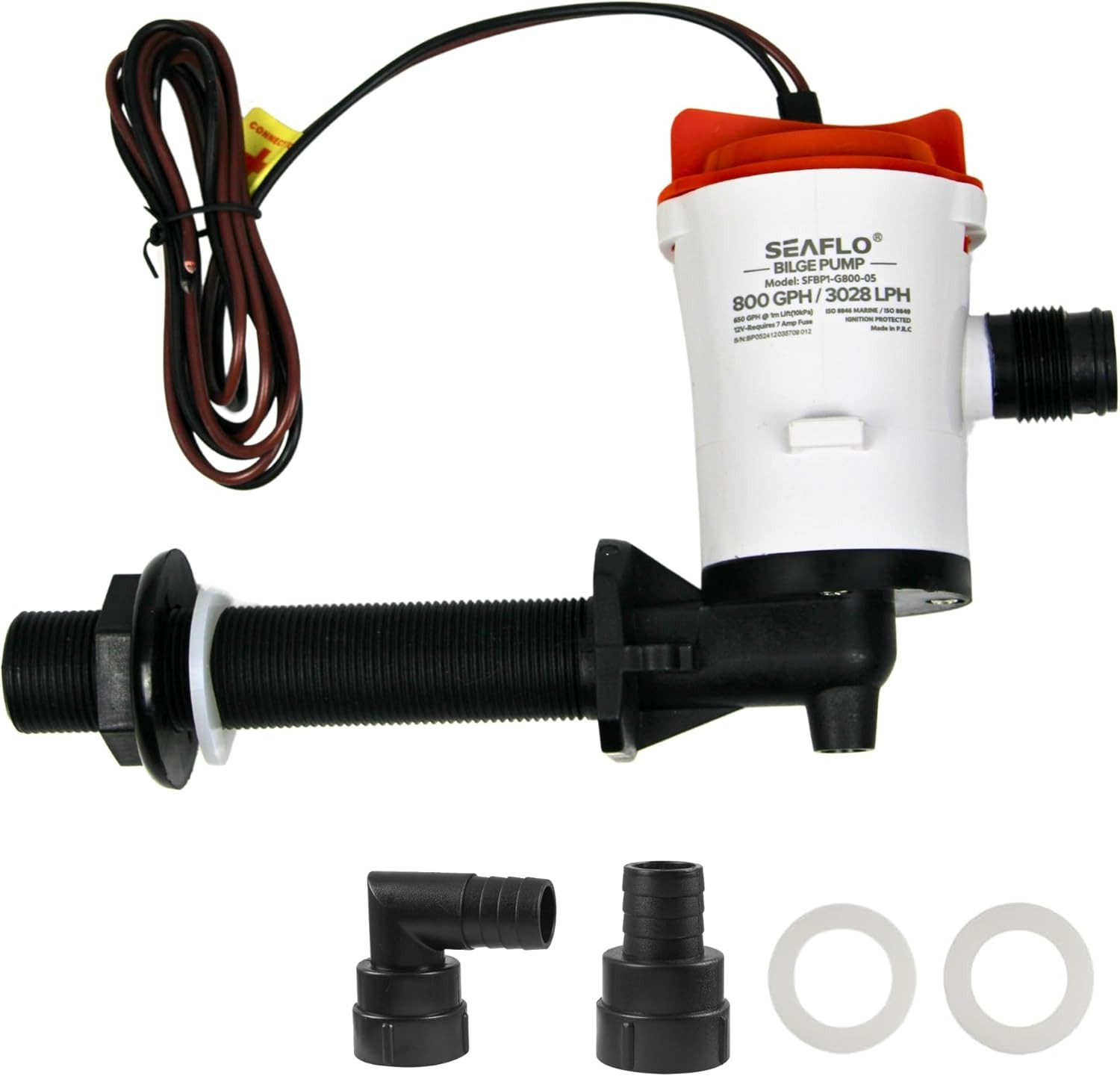 05 Series 800 GPH Angled Baitwell/Livewell Pump- 12V DC, Detachable Motor, Corro