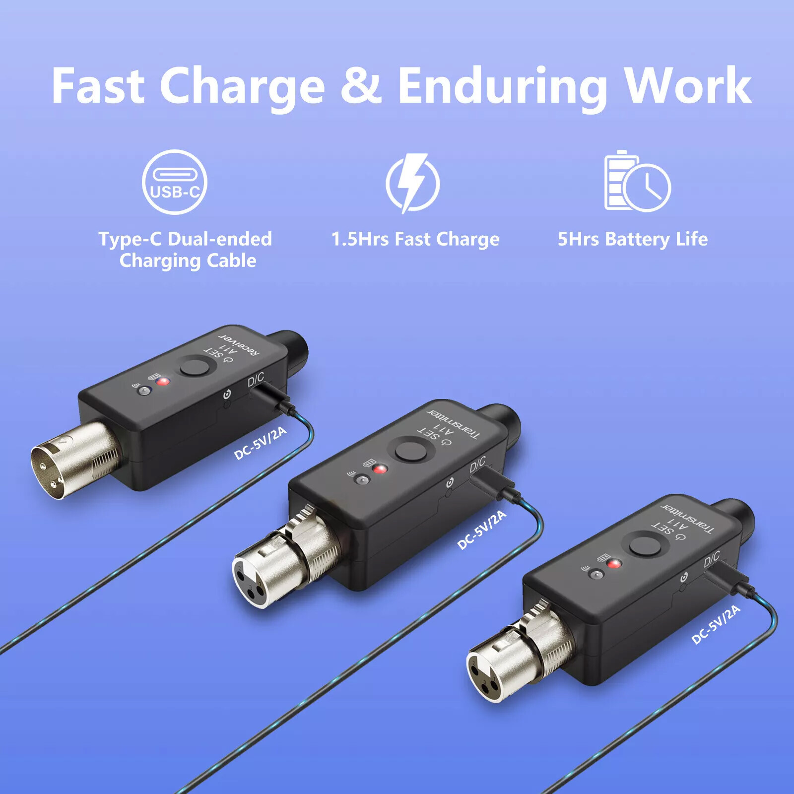 Wireless Microphone System XLR Transmitter Receiver Rechargeable Speaker Adapter