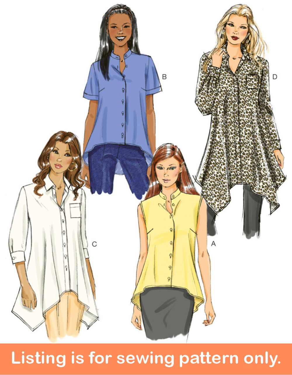 SEWING PATTERN Womens Clothes - Button Down Shirt Top Blouse Plus Size Easy 5786