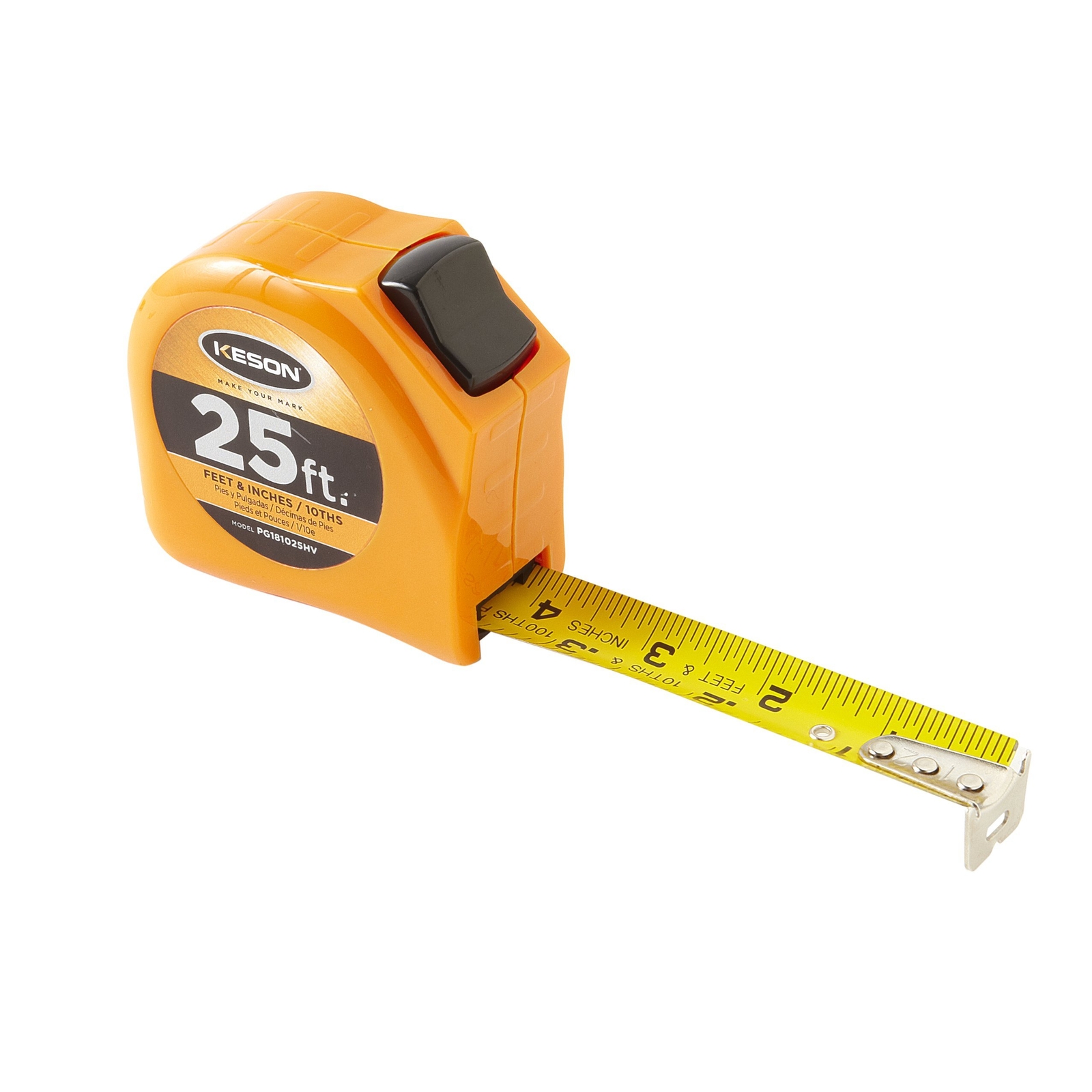 Keson PGT181025V Short Tape Measure with Nylon Coated Steel Blade and Toggle